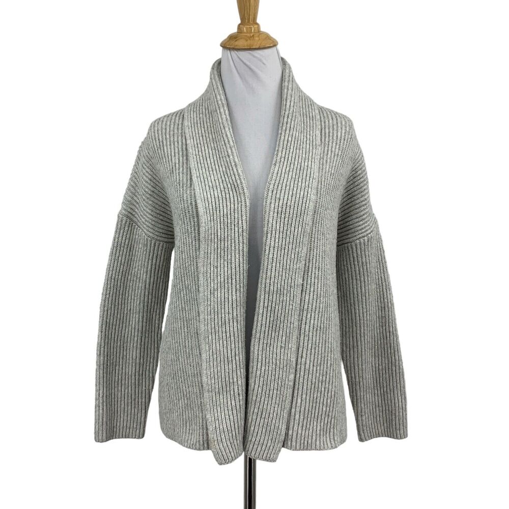 Joie Cardigan Womens XS Extra Small Gray Drop Shoulder Ribbed Shawl Open Front